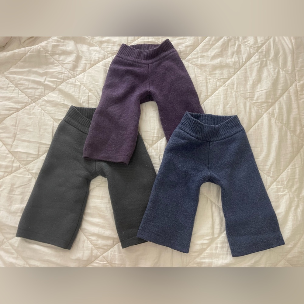Set of Three Sloomb wool knit longies ML Baby Pants - Purple, Gray, and Blue